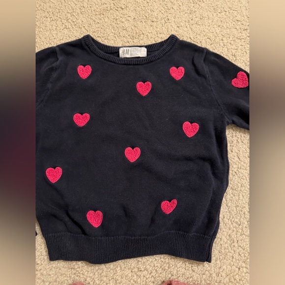 2 H&M Kids Sweaters - Navy with Pink Hearts and Dusty Rose with Animal Print - Picture 2 of 5